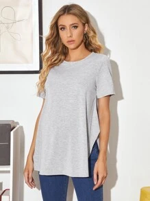 SHEIN Maternity Split Side Solid Tee - Light Grey - View 4