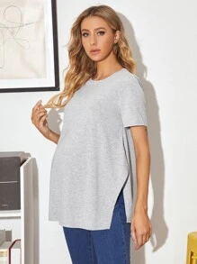 SHEIN Maternity Split Side Solid Tee - Light Grey - View 5