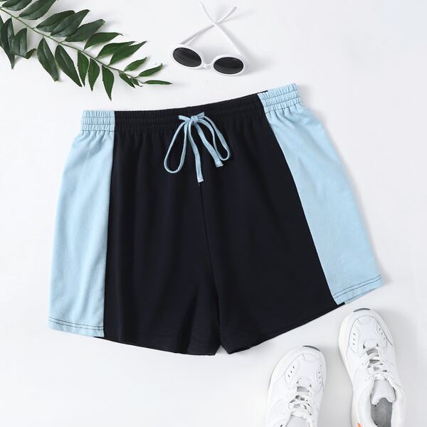 

Plus Drawstring Waist Two Tone Shorts, Multicolor