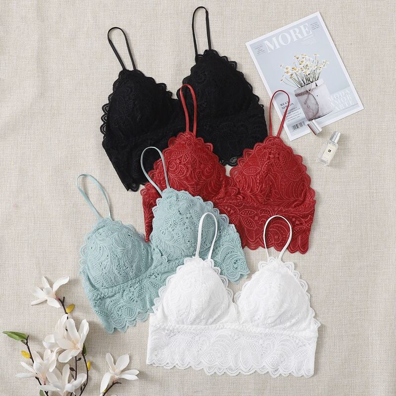 

4pack Scallop Floral Lace Bralette Set, Multicolor