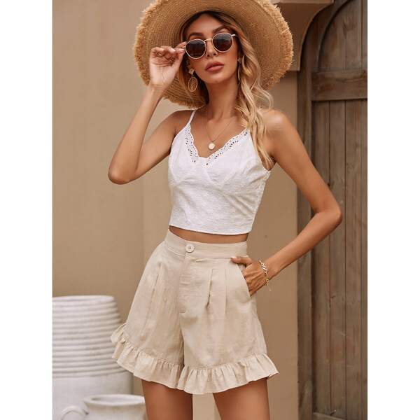 

Eyelet Embroidery Scallop Trim Cami Top, White