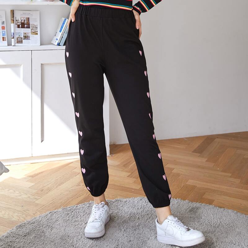 

Heart Print Sweatpants, Black