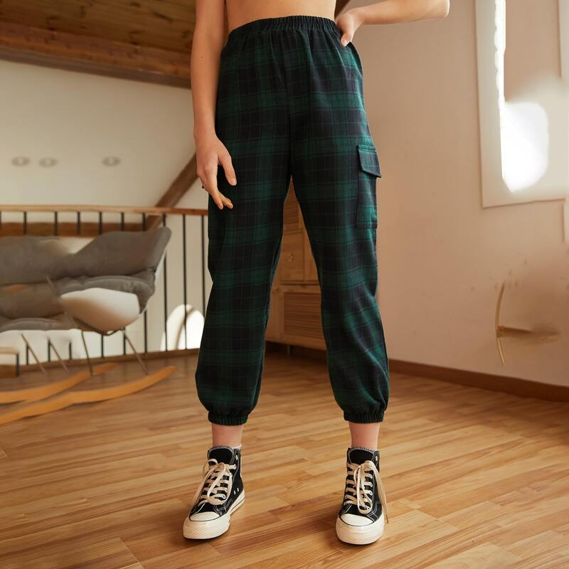 

Plaid Cargo Joggers, Green