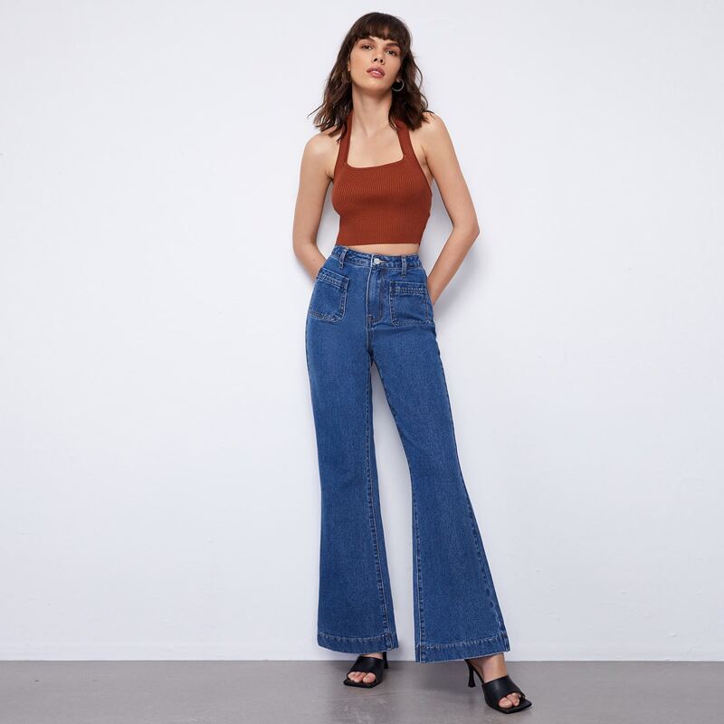 

High Waist Flare Leg Jeans, Medium wash