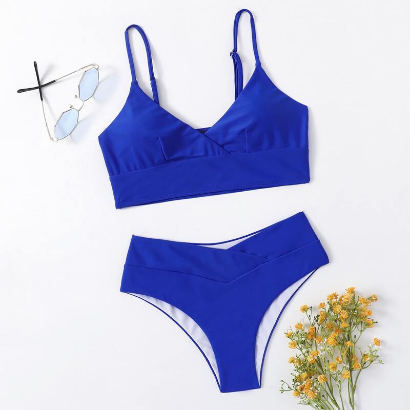 

Solid Plain Bikini Swimsuit, Royal blue