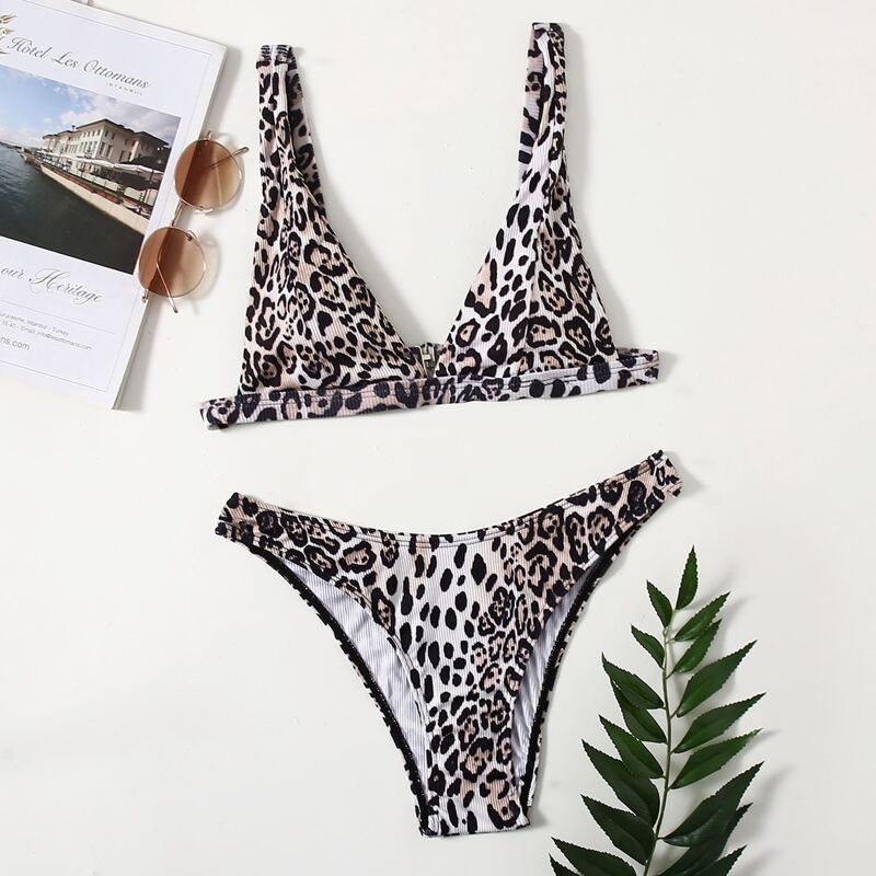 

Leopard Triangle Bikini Swimsuit, Multicolor