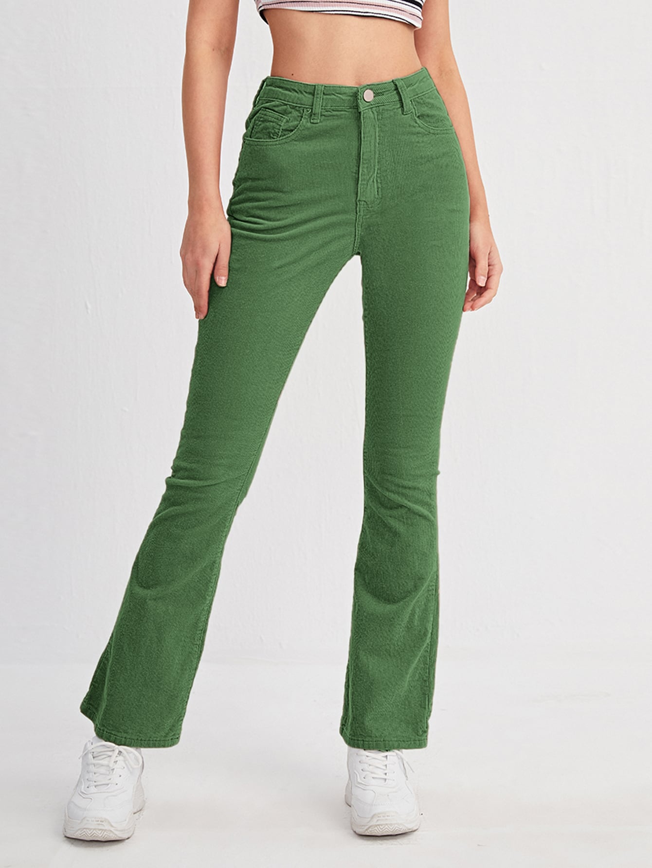 High Waist Flare Leg Corduroy Pants 