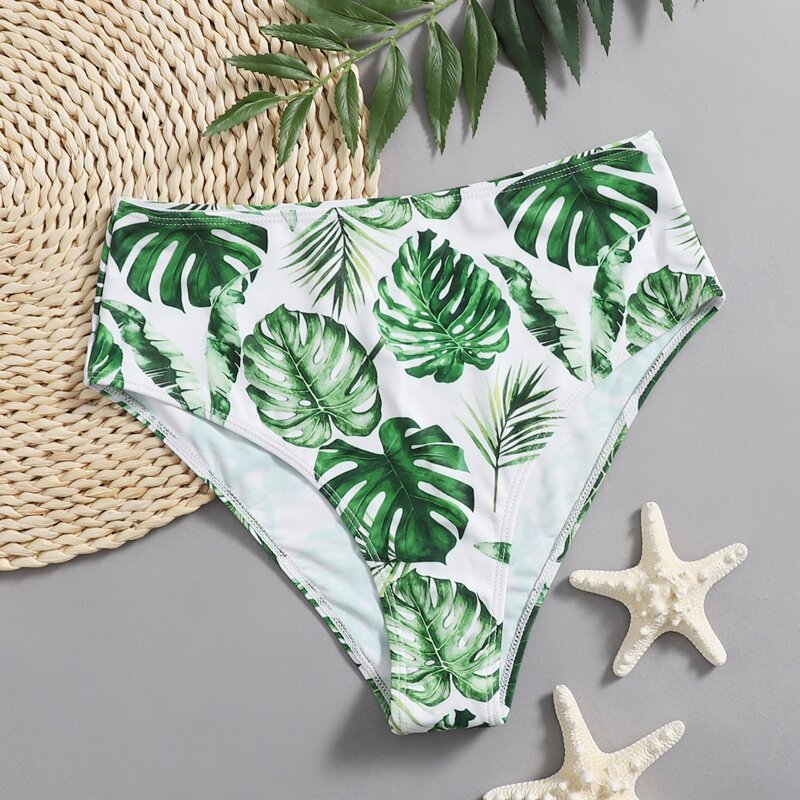 

Tropical Leaf High Waist Bikini Bottom, Green