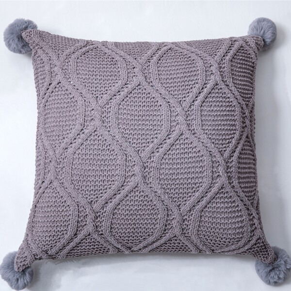 

Solid Knitted Pom Pom Cushion Cover Without Filler, Grey