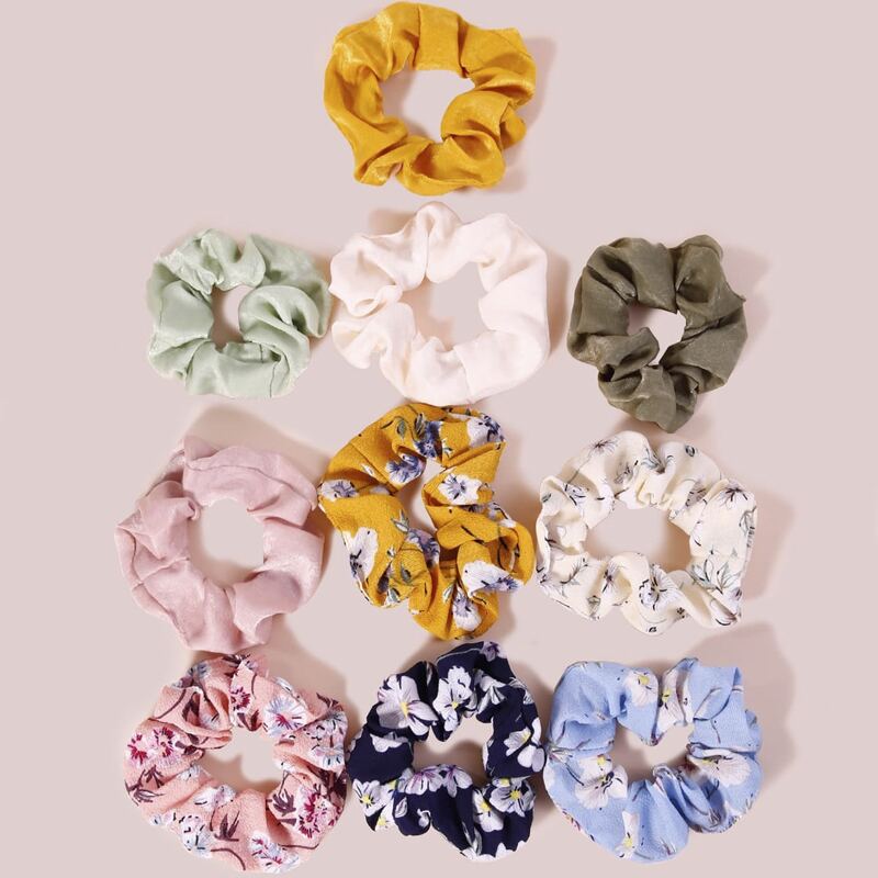 

10pcs Floral Scrunchie, Multicolor