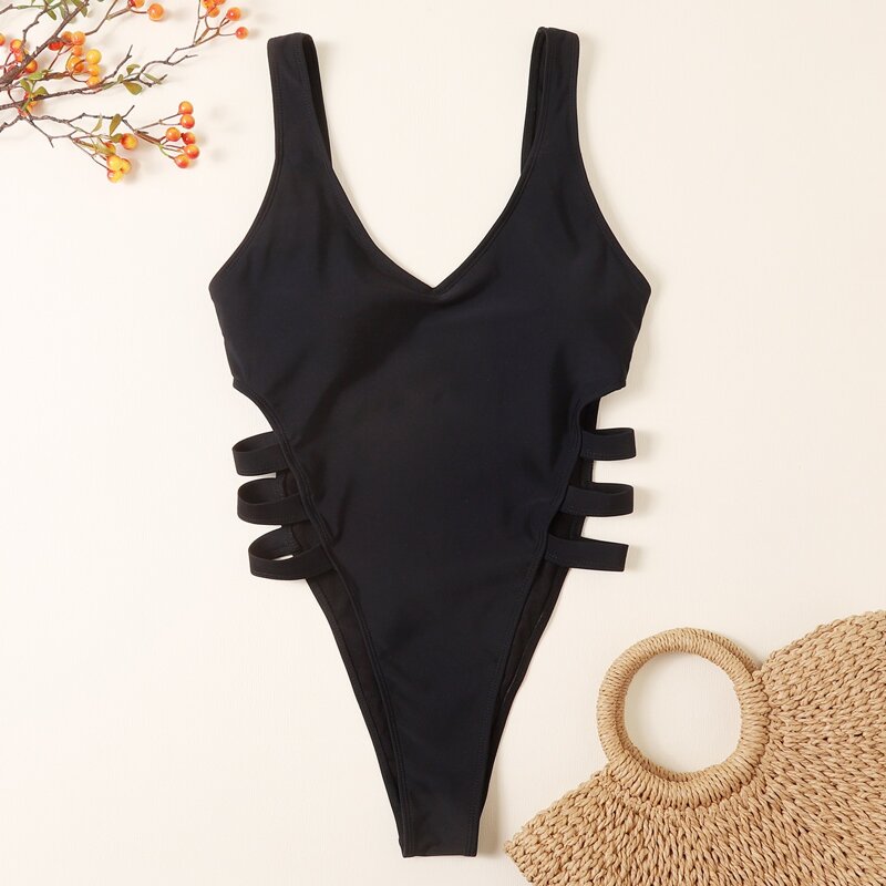 

Ladder Cut-out One Piece Swimsuit, Black