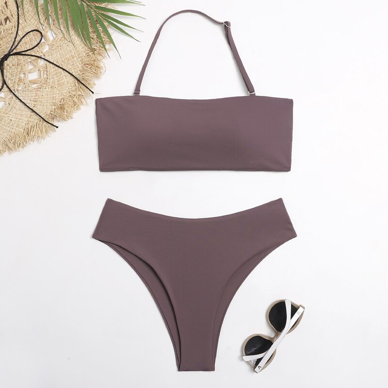 

Solid Halter Bikini Swimsuit, Dusty purple