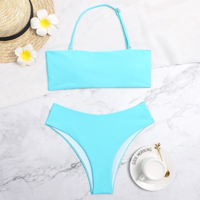 

Solid Halter Bikini Swimsuit, Mint blue