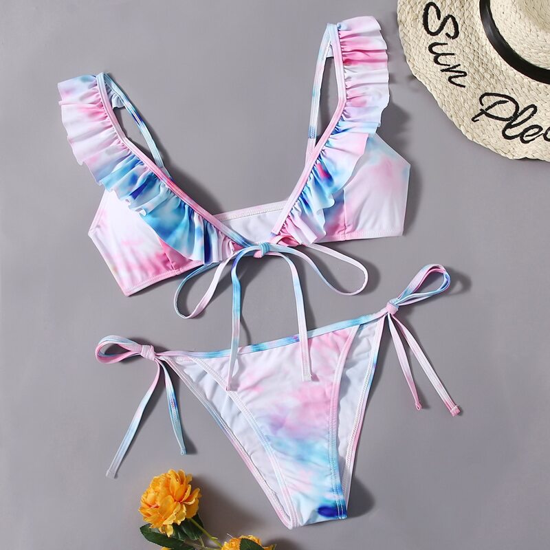

Tie Dye Ruffle Bikini Swimsuit, Multicolor