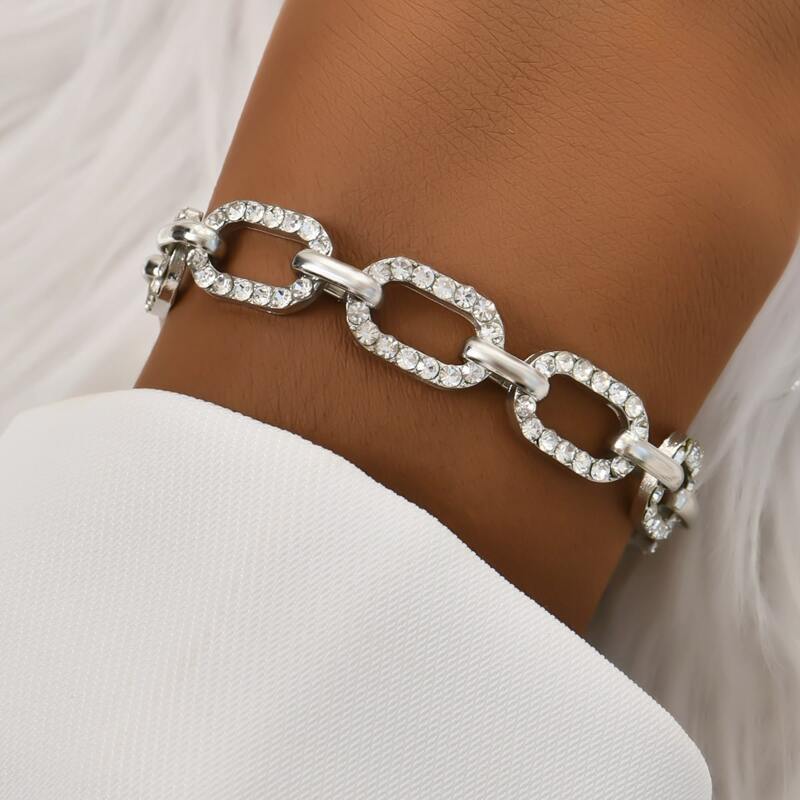 

Rhinestone Decor Chain Bracelet, Silver