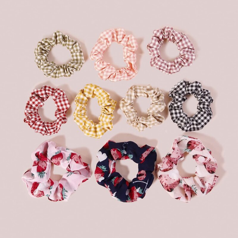 

10pcs Strawberry & Gingham Scrunchie, Multicolor
