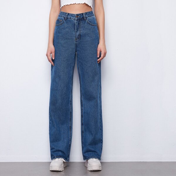 

High Waisted Solid Jeans, Dark wash