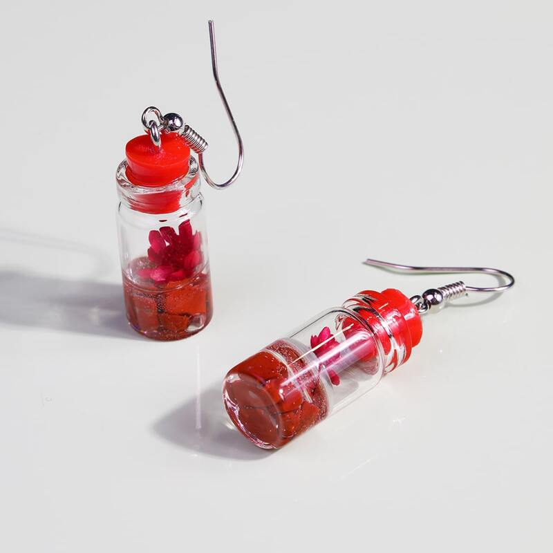 

Floral Bottle Drop Earrings, Red