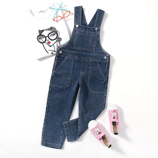 

Toddler Boys Pocket Side Denim Overall, Dark wash
