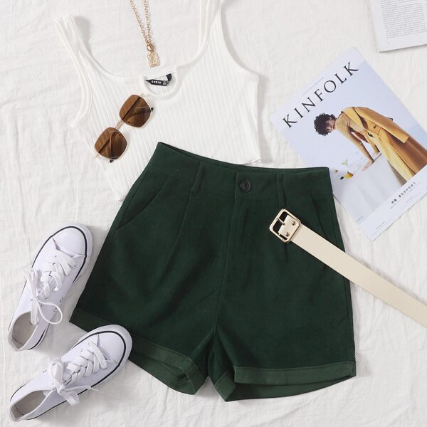 

Zip Fly Plicated Solid Shorts, Dark green
