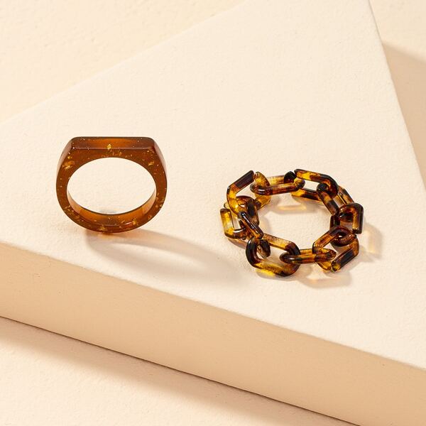 

2pcs Chain Design Ring, Multicolor