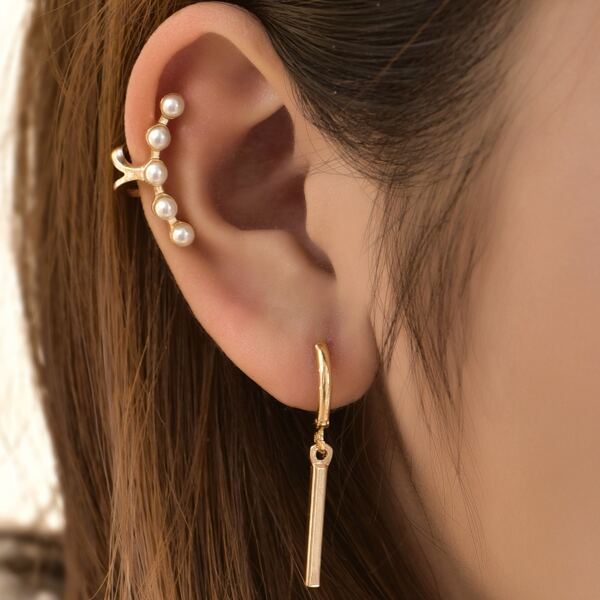 

3pcs Faux Pearl Decor Earrings, Gold