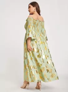 Al Najma 大碼露肩打褶樹葉洋裝