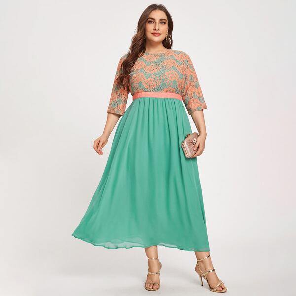 

Plus Floral Print A-line Dress, Multicolor