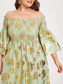 Al Najma 大碼露肩打褶樹葉洋裝