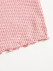 SHEIN Qutie Notch Neck Lettuce Edge Tee - Baby Pink - View 5