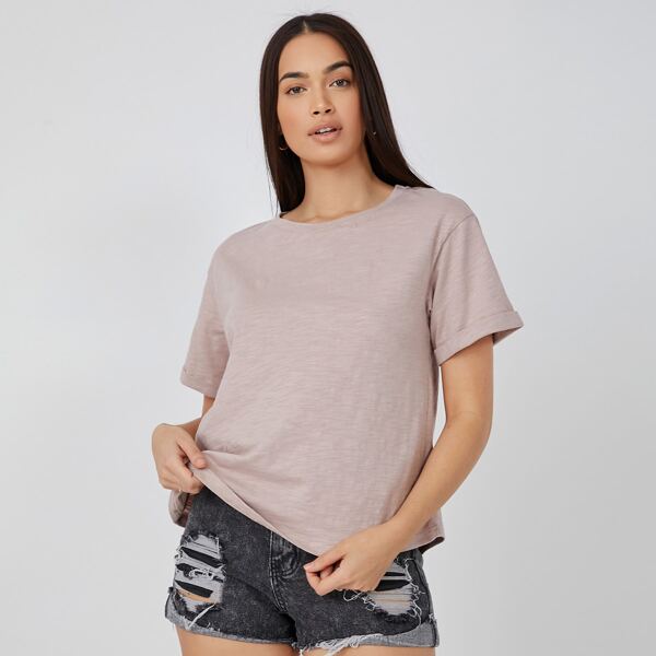 

Slub Cotton Roll Up Sleeve Tee, Dusty purple