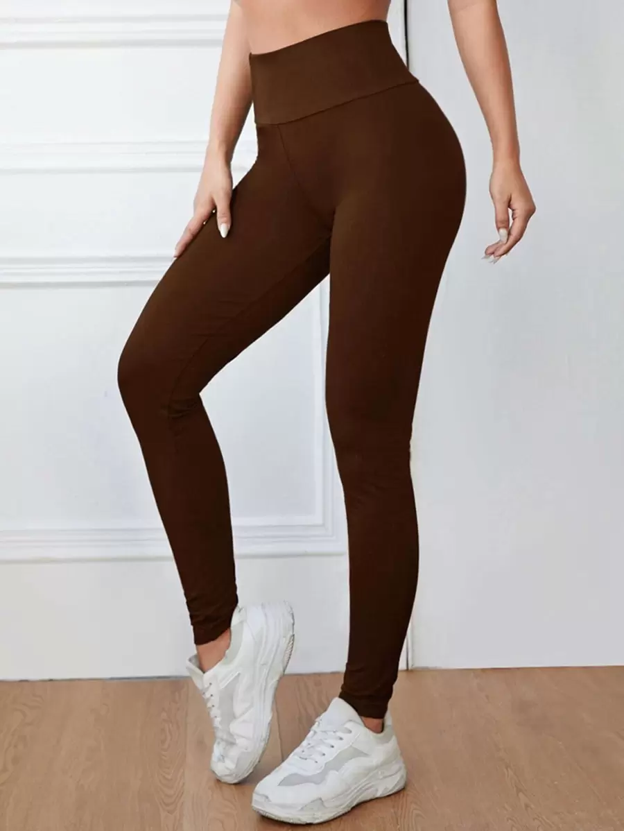 SHEIN EZwear Solid Wide Waistband Leggings