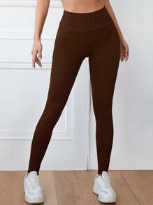 SHEIN EZwear Solid Wide Waistband Leggings