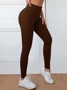 SHEIN EZwear Solid Wide Waistband Leggings