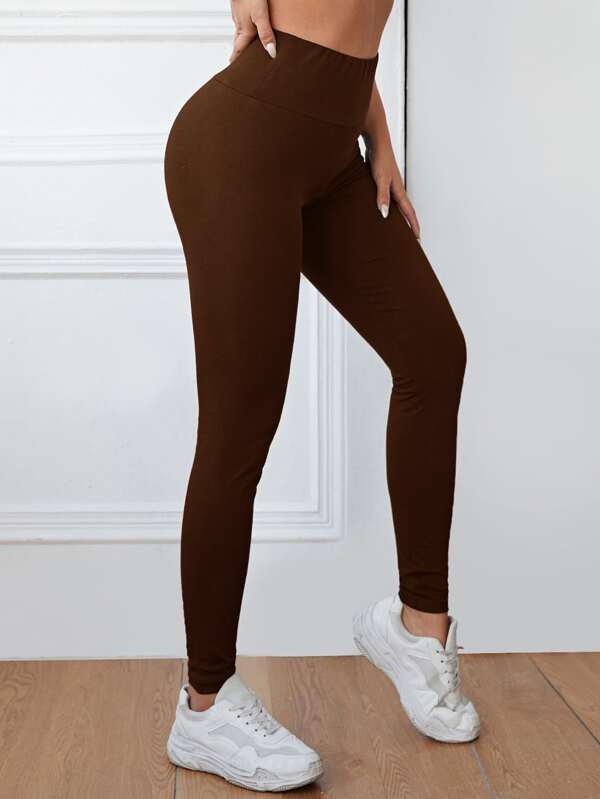 SHEIN EZwear Solid Wide Waistband Leggings | SHEIN USA
