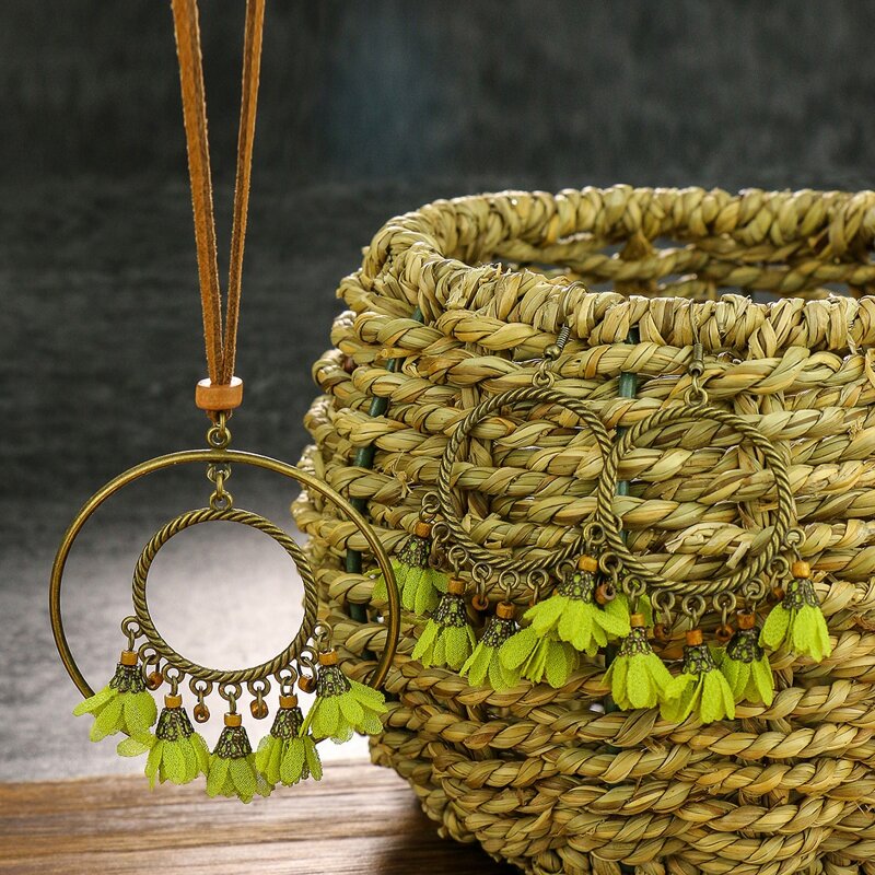 

3pcs Round Decor Jewelry Set, Green