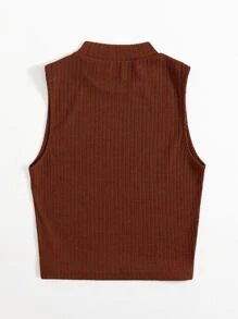 SHEIN EZwear Tank top polos bergaris pendek - Rust Brown - View 2