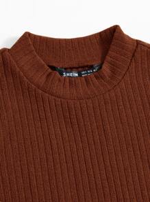 SHEIN EZwear Tank top polos bergaris pendek - Rust Brown - View 3
