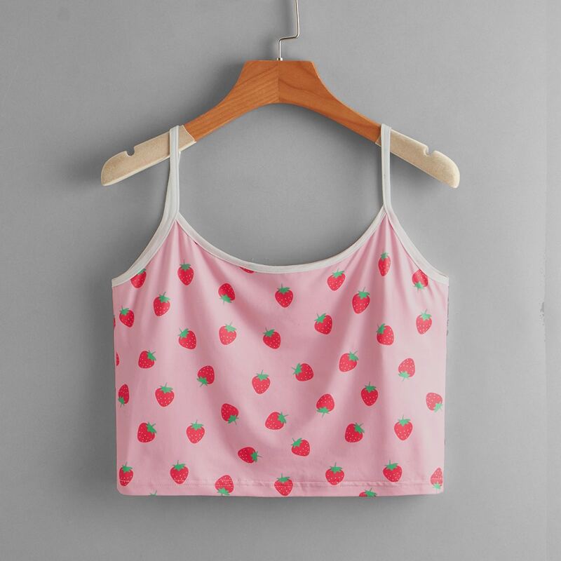 

Strawberry Print Cami Top, Pink