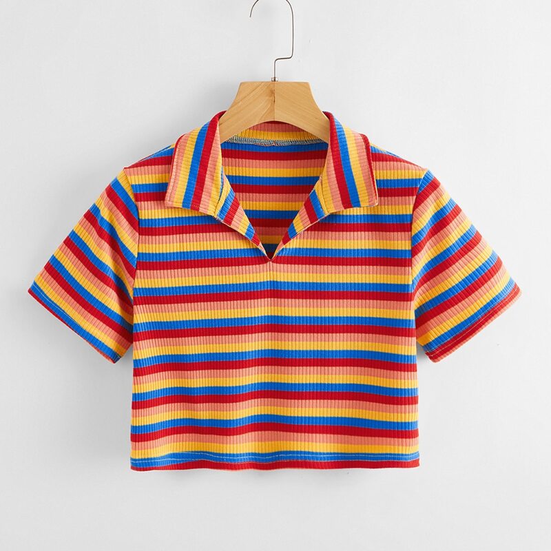 

Rainbow Striped Crop Tee, Multicolor