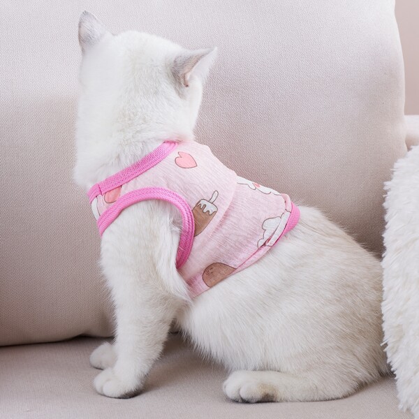 

Cartoon Rabbit Print Pet Tank, Pink