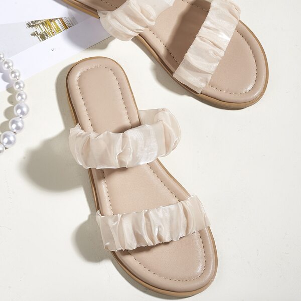 

Ruched Slide Sandals, Beige