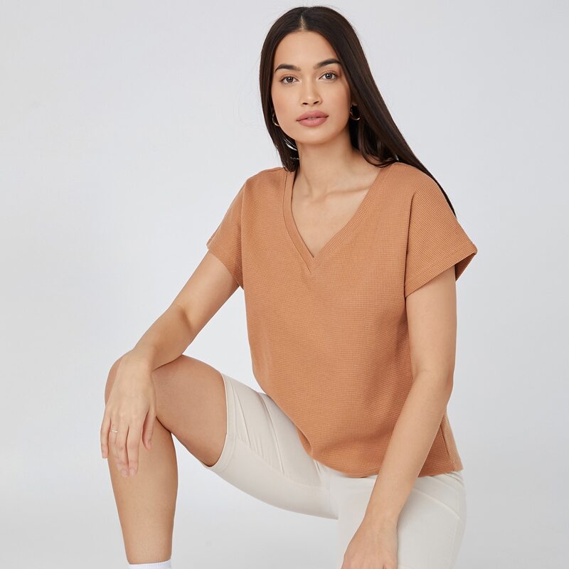 

V-neck Solid Tee, Khaki