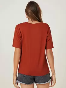 SHEIN BASICS V-neck Solid Tee - Burnt Orange - View 2