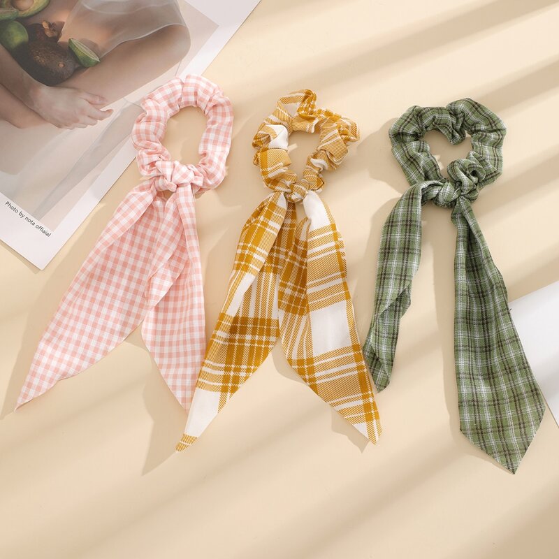 

3pcs Plaid Pattern Scrunchie Scarf, Multicolor