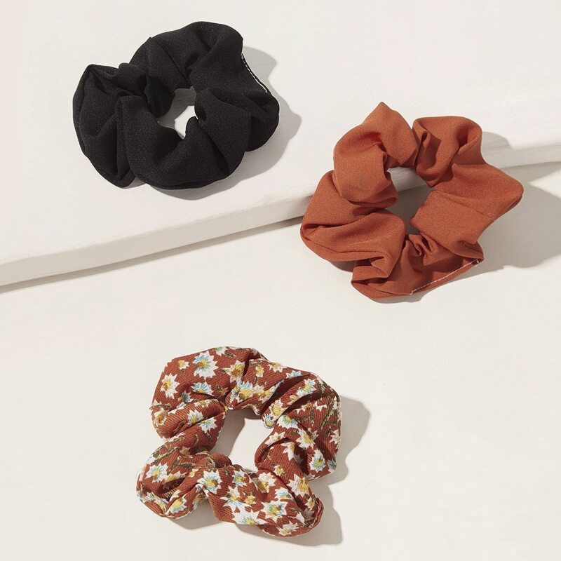 

3pcs Floral Scrunchie, Multicolor