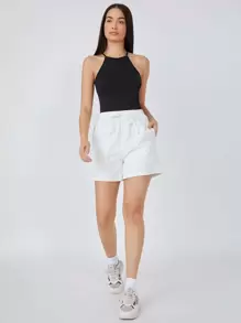 SHEIN BASICS 素色繞頸連體衣 - 黑色 - 查看 7