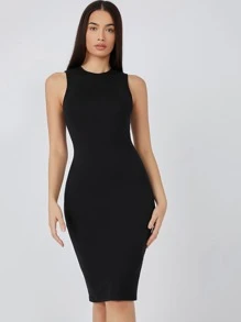 SHEIN BASICS Solid Bodycon Dress