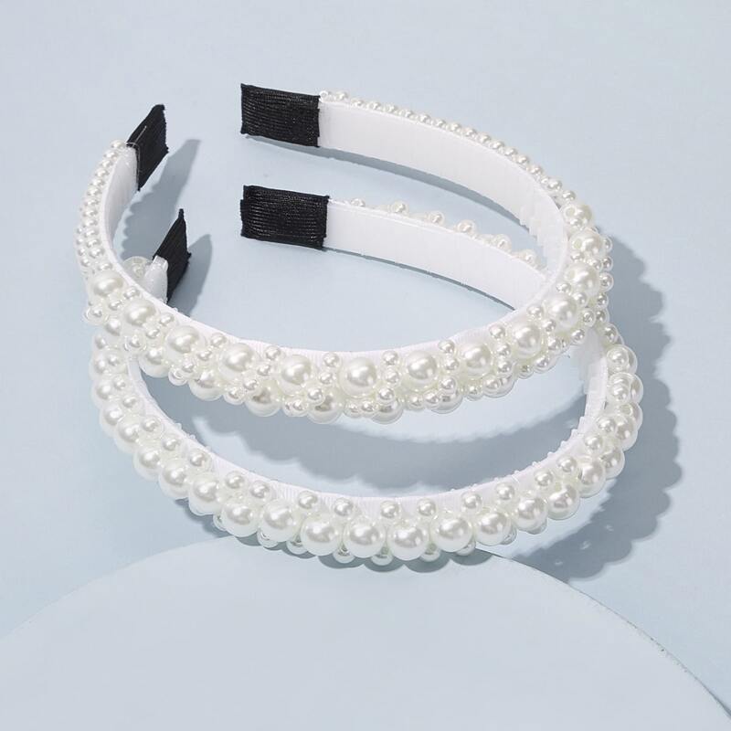 

2pcs Faux Pearl Headband, White