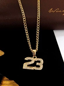 Những người đàn ông thời trang và phổ biến Rhinestone Number Charm Vòng cổ hợp kim cho món quà trang sức và cho một vẻ ngoài sành điệu - Vàng - Xem 2